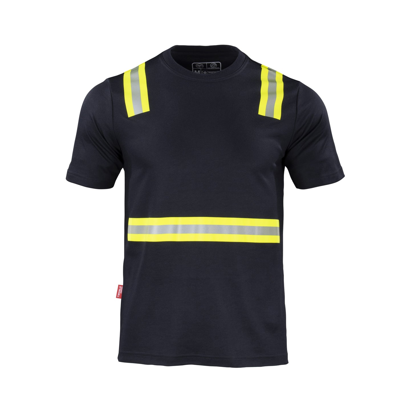 Polera azul de alta visibilidad de manga corta con cinta reflectante para uso diurno y nocturno, ideal para seguridad laboral