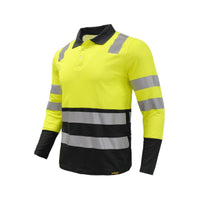 Polera amarilla de alta visibilidad con cuello camisero y manga larga, durabilidad y seguridad para profesionales - TEAMGRAFF