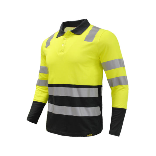 Polera amarilla de alta visibilidad con cuello camisero y manga larga, durabilidad y seguridad para profesionales - TEAMGRAFF