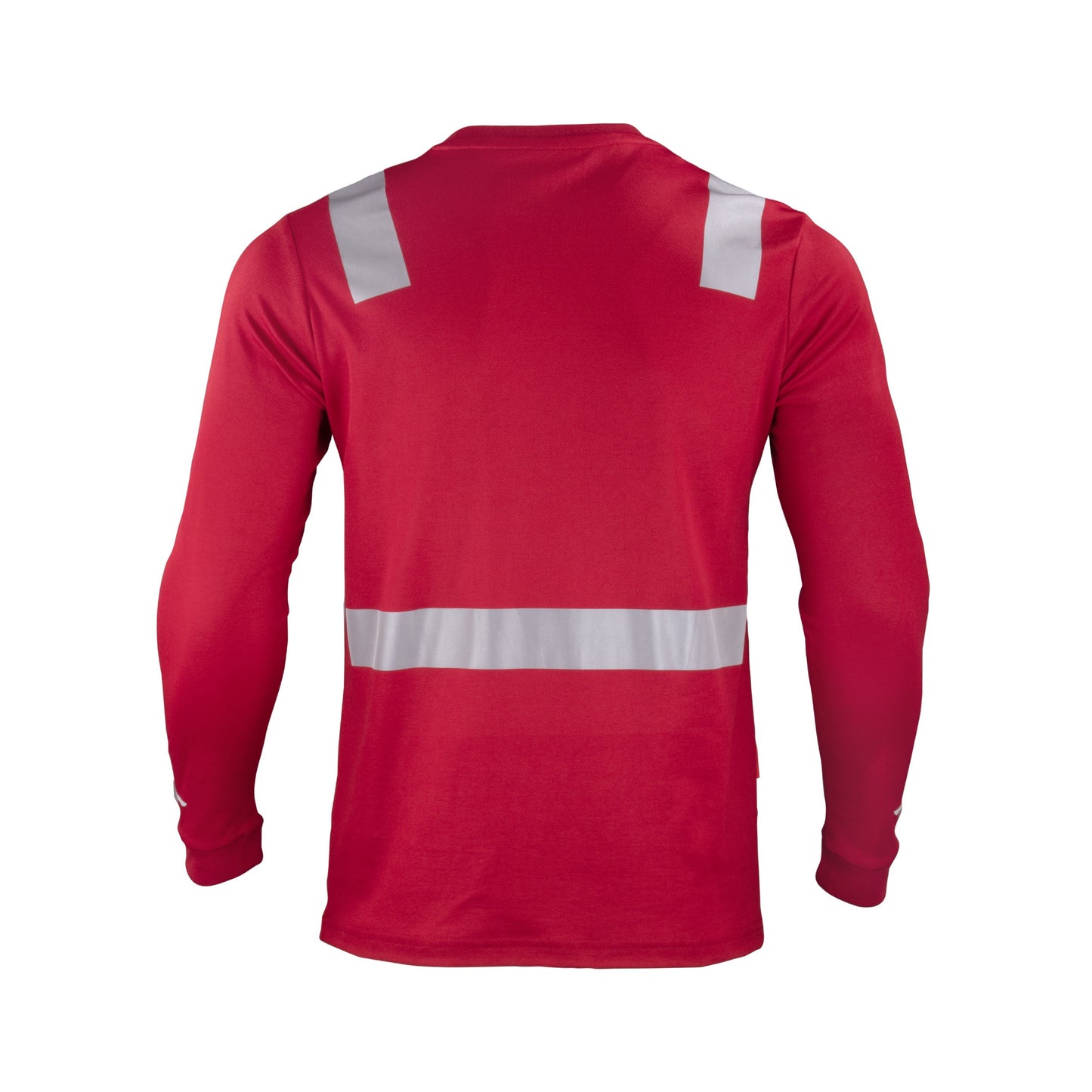 Polera espalda de manga larga con cinta reflectante, diseñada para seguridad y visibilidad en el trabajo
