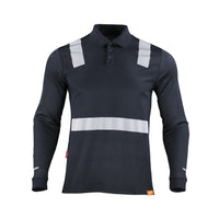 Polera azul con cuello camisero y cinta reflectante de manga larga, ideal para entornos laborales que requieren alta visibilidad y estilo - TEAMGRAFF