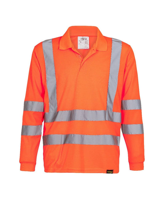 Polera Dry Fit de cuello camisero y manga larga con cinta reflectiva de TEAMGRAFF, alta visibilidad para seguridad en trabajo y deporte